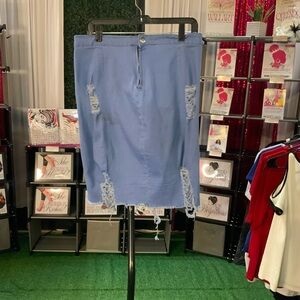 Casual Light Blue Distressed Pencil Skirt